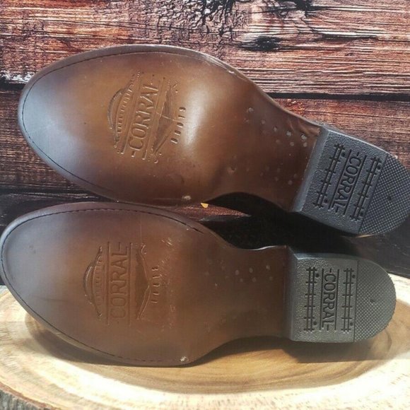 NWT Corral Ankle Boots 7 M Western Black Cut Out Embroidered Leather - Picture 8 of 12